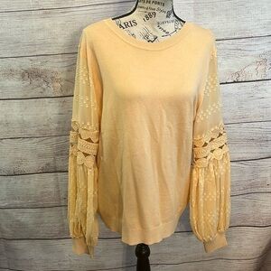 Sioni Lightweight Sweater Open Applique Sleeves NWT Size Large